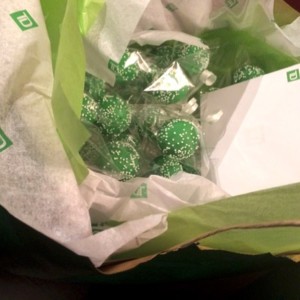Green and white cake pops